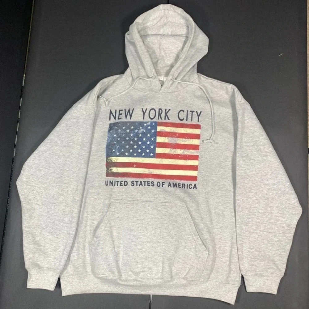 TORKIA APPAREL NEW YORK CITY Men`s Size 2XL Grey USA Flag Hoodie